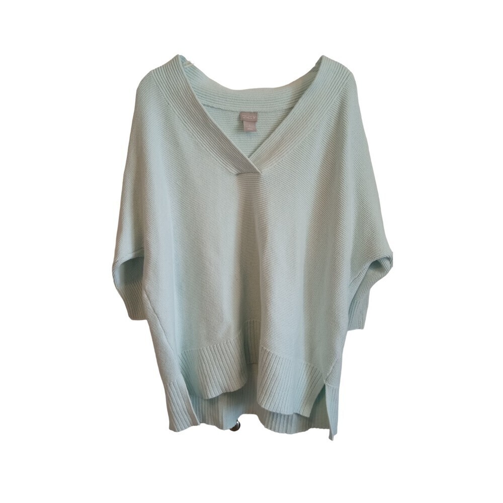 Chicos oversized loose fit light blue heavy knit 3/4 sleeve sweater top
